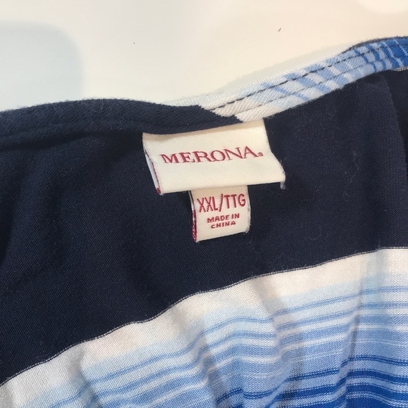 Merona Blue and White Horizontal Stripes Dress Above the Knee Belted XXL - Picture 4 of 4